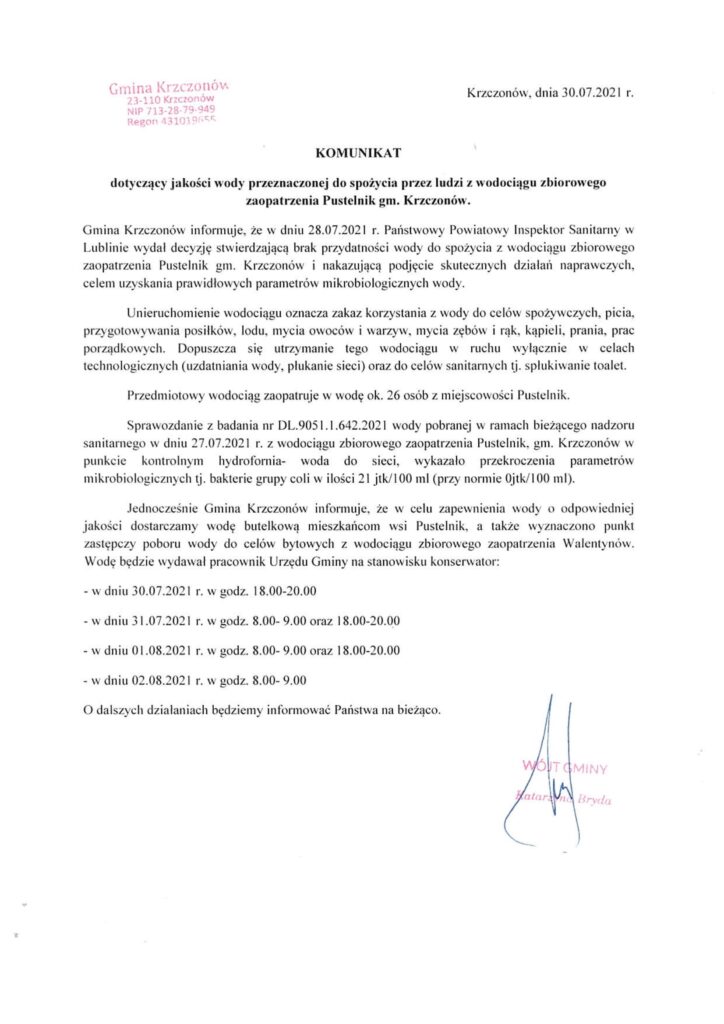 Komunikat dla mieszkańców Pustelnika-1