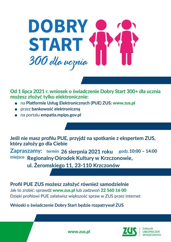 Plakat 300 plus Dobry Start spotkanie PUE - Krzczonów
