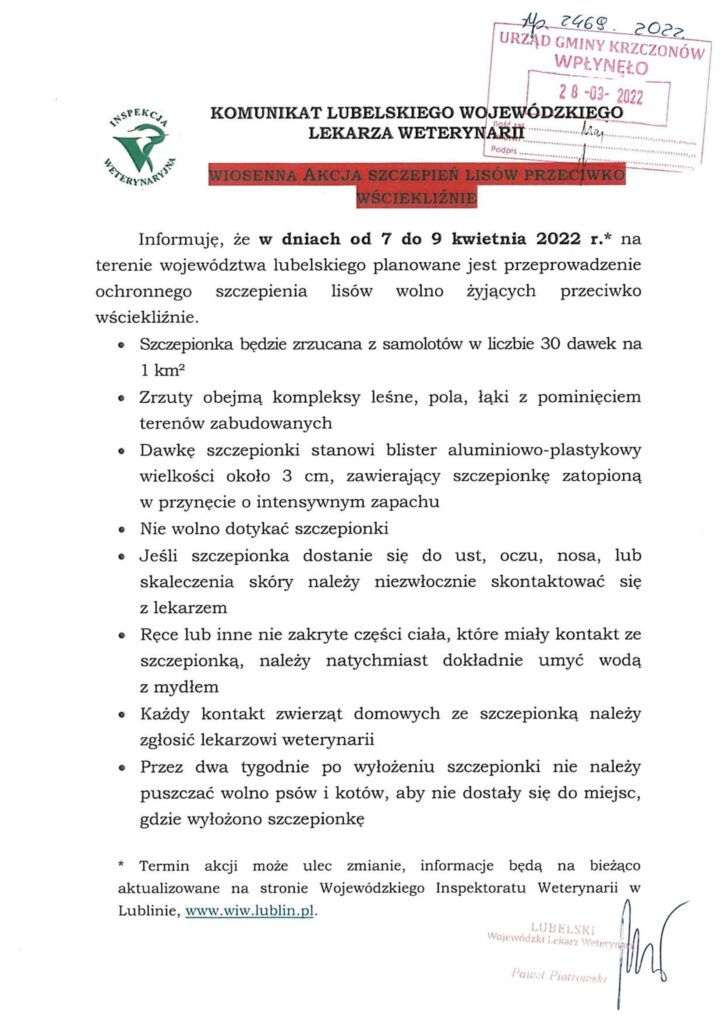Komunikat Lubelskiego Wojewódzkiego Lekarza Weterynarii-1