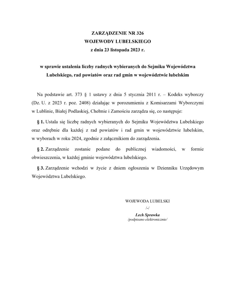 zarządzenie nr 326 WL z 23.11.2023 r