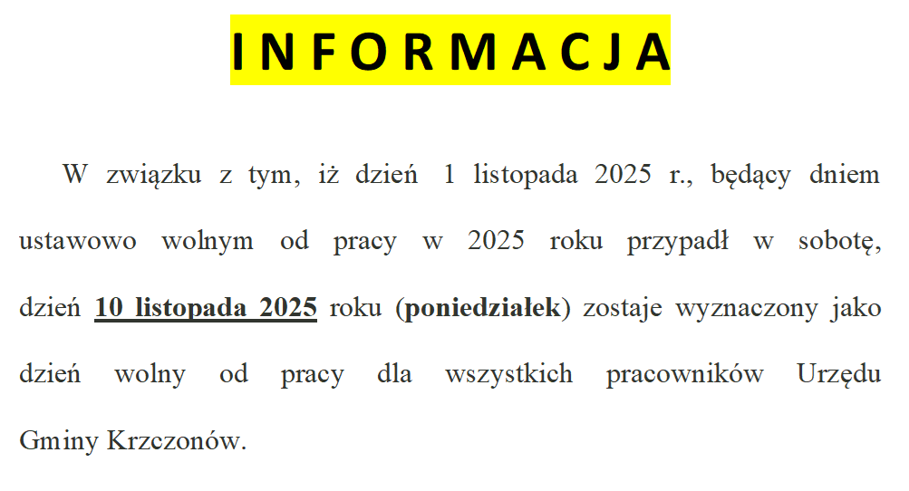 ogłoszenie dzień wolny 10.11